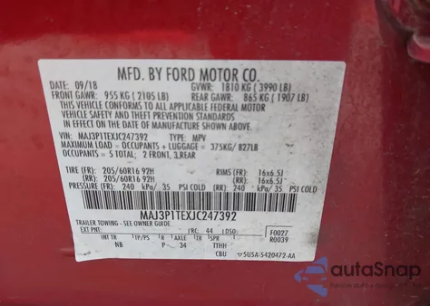 2018 Ford Ecosport Se from USA, damaged, VIN MAJ3P1TEXJC247392